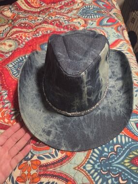 Maripe Blue Tie-Dye Denim Cowboy Hat with Silver Sparkle Band